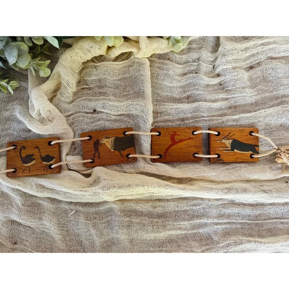 38” CBK Wood Tile Art Petroglyph style 2716 african‎ safari wall piece elephant